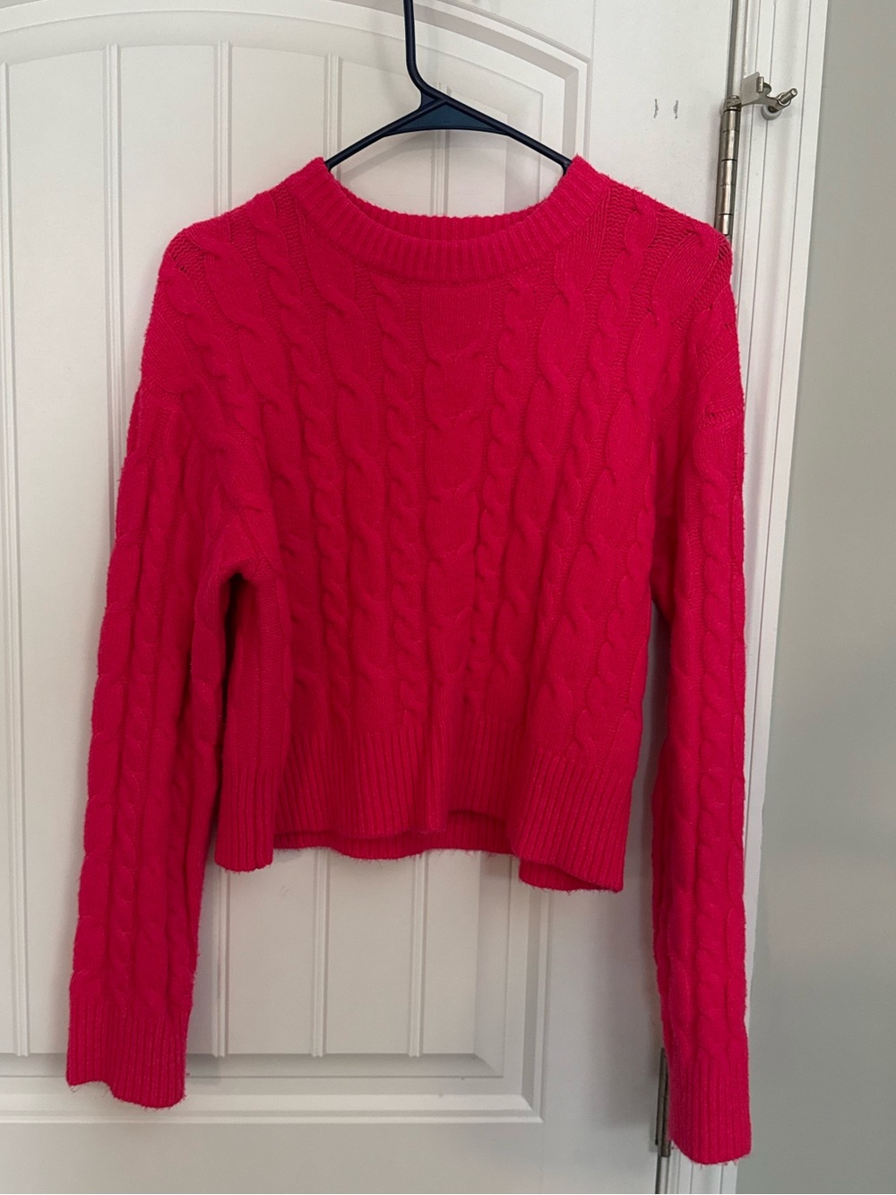 a new day Hot Pink Cable Knit Crewneck Sweater